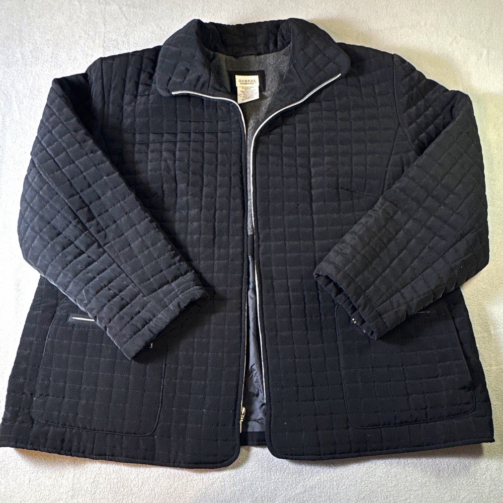 George Women's Plus 3X Black Quilted Lined Full Zip Long Sleeve Short Jacket